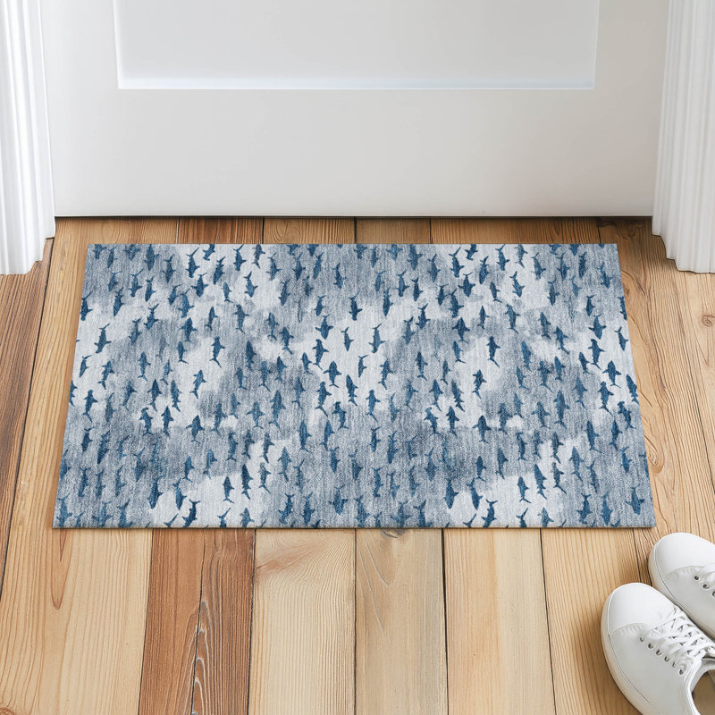 Tapis intérieur / extérieur lavable à la machine Chantille ACN2594, Bleu, 1 pi 8 po x 2 pi 6 po