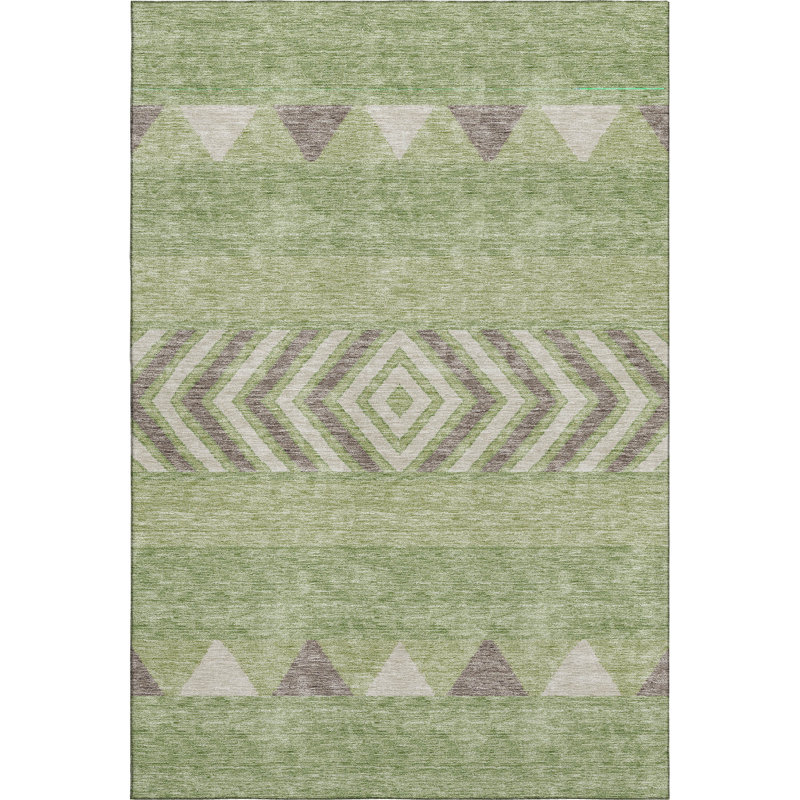 Premium Machine Washable Prisco Green Rug, Rectangle 3' x 5'