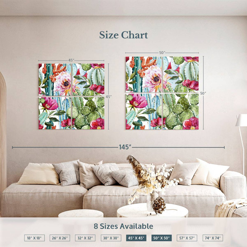 Fleurs de cactus colorées Harnek, H 45 po x l 45 po