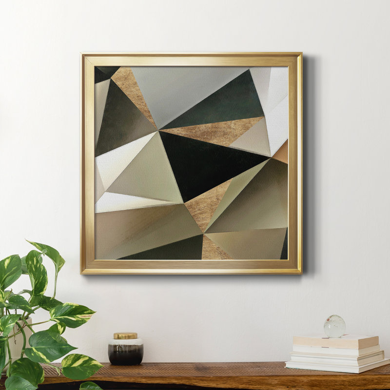 «Gold Polygon Wall II», reproduction encadrée de qualité supérieure - prête à être accrochée, Toile avec cadre doré