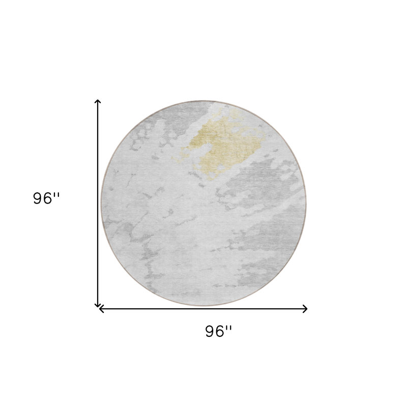 8' Silver Grey And Ivory Round Abstract Washable Indoor Outdoor Area Rug