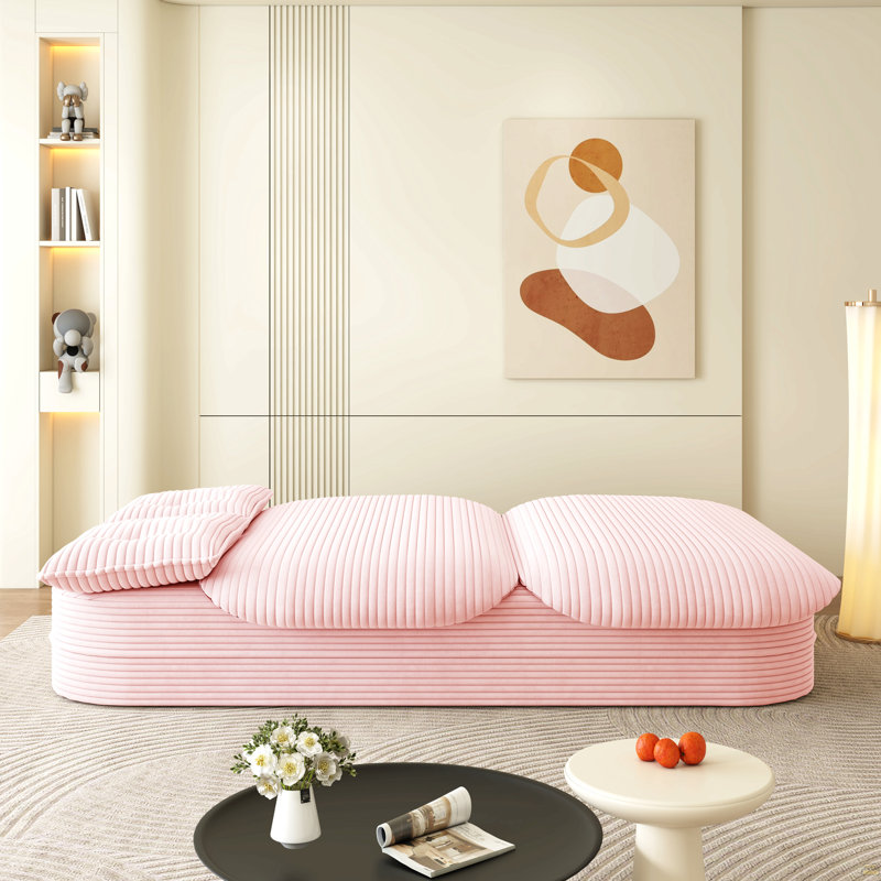 Canapé 78,7 "moderne 2 en 1 pliable avec couverture fonctionnelle et 2 coussins moelleux, Rose