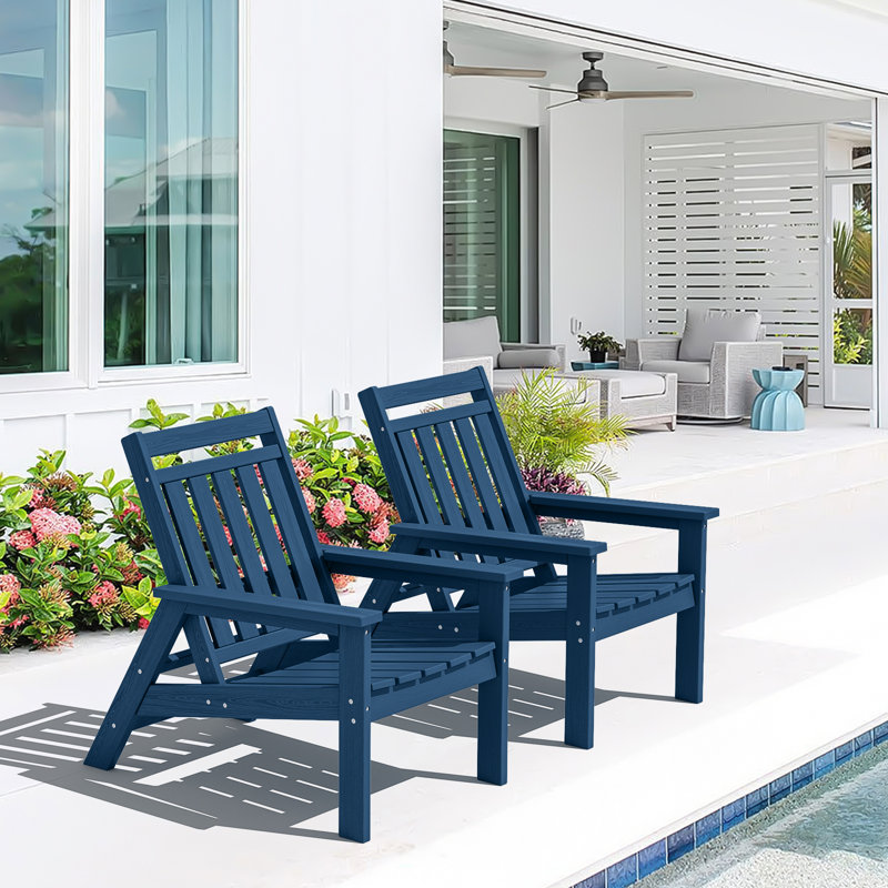 Ensemble de 2 chaises Adirondack d'extérieur en PEHD toutes saisons réglables, Bleu très foncé