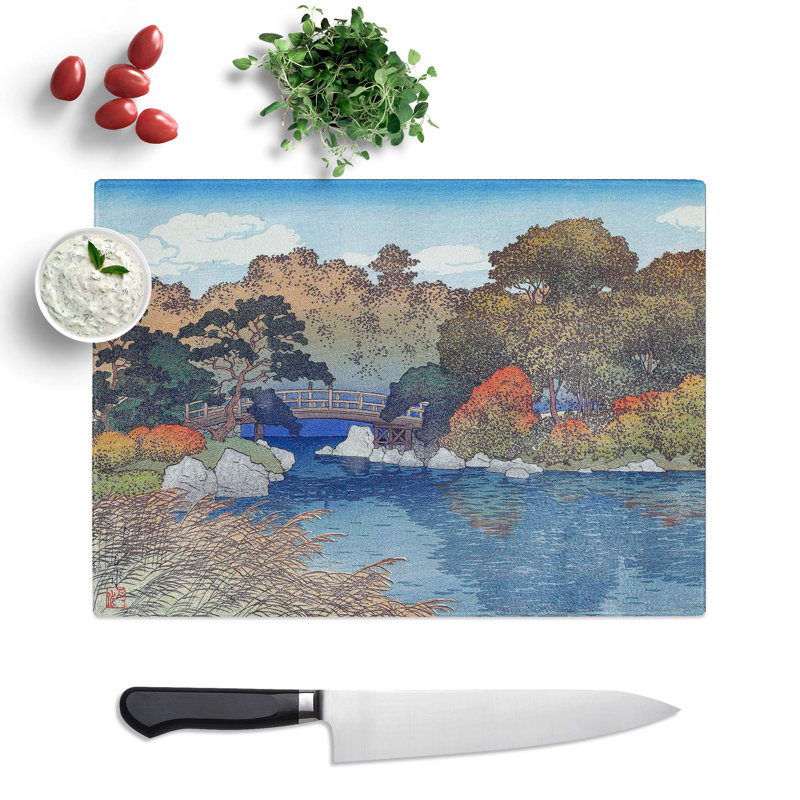 Tempered Glass the Garden in Autumn by Hasui Kawase Chopping Board, 28.5 cm x 20 cm