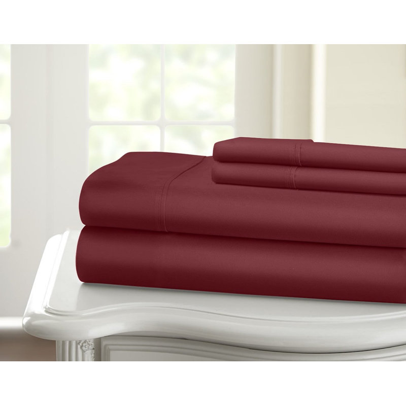 Egyptian Cotton Sateen Sheet Set, Burgundy, Twin Sheet Set + Fitted Sheet + 1 Pillowcase