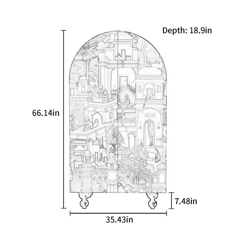 Armoire arquée avec tablettes et portes