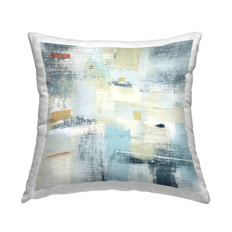 Coussin décoratif tissé à motif abstrait texturé bleu beige