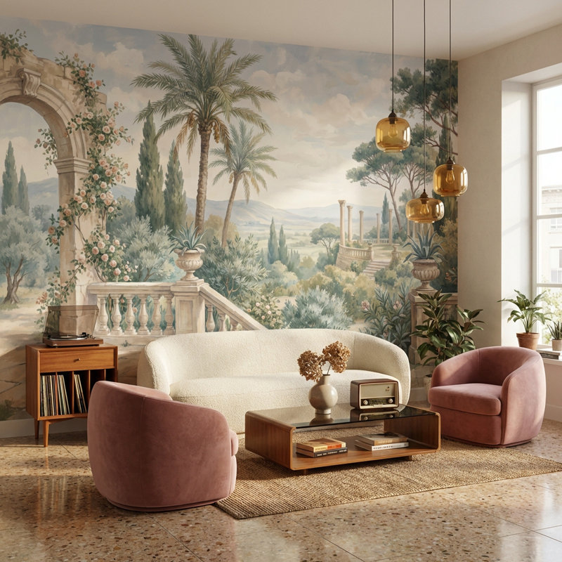 Papier peint paysage mural méditerranéen classique, Non-Woven Nonpasted, 200 po x 120 po