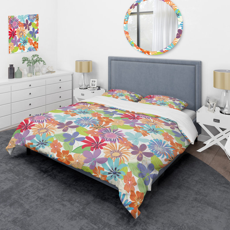 Fleurs multicolores - ensemble de housse de couette floral - microfibre de polyester