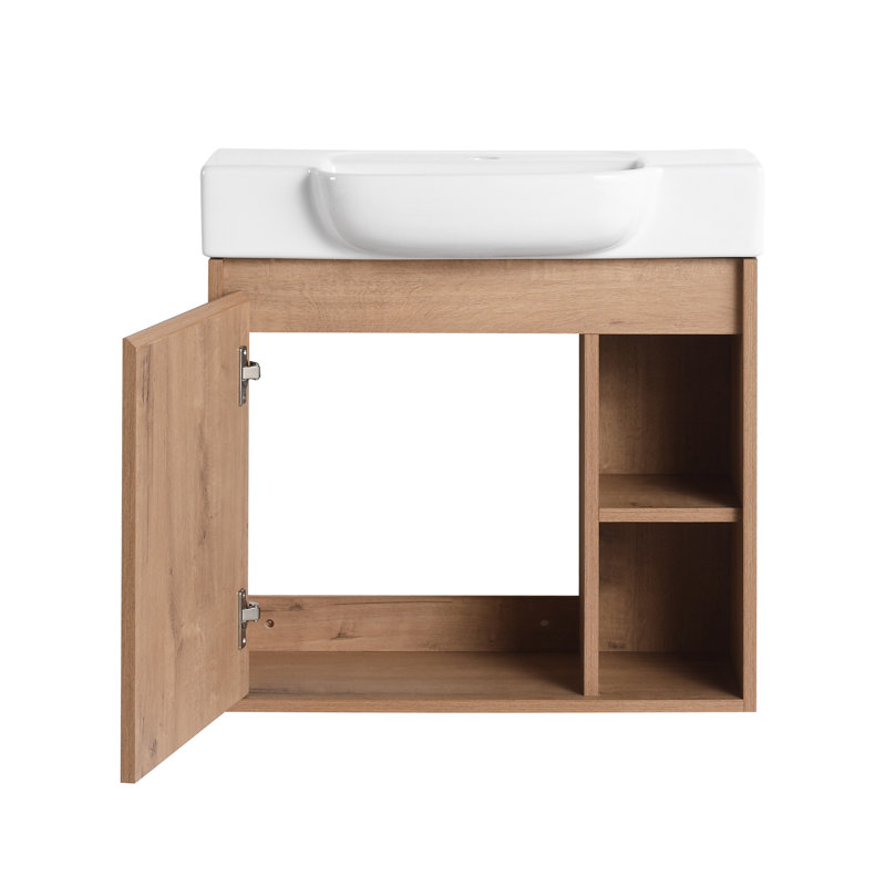 24'' Single Bathroom Vanity With Ceramic Top, Imitative Oak, 24"