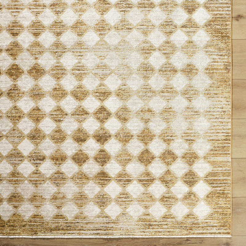 Taupe and Cream Rectangular Synthetic Checkered Area Rug