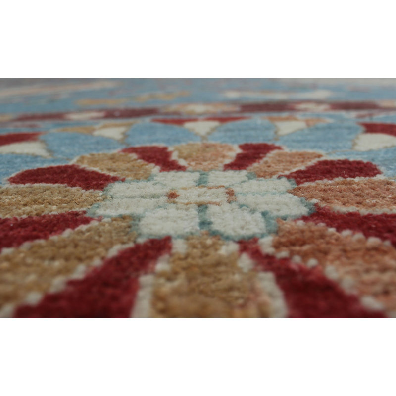 Tapis bleu en laine noué à la main de conception unique 9 pi 9 po x 13 pi 7 po Abrego