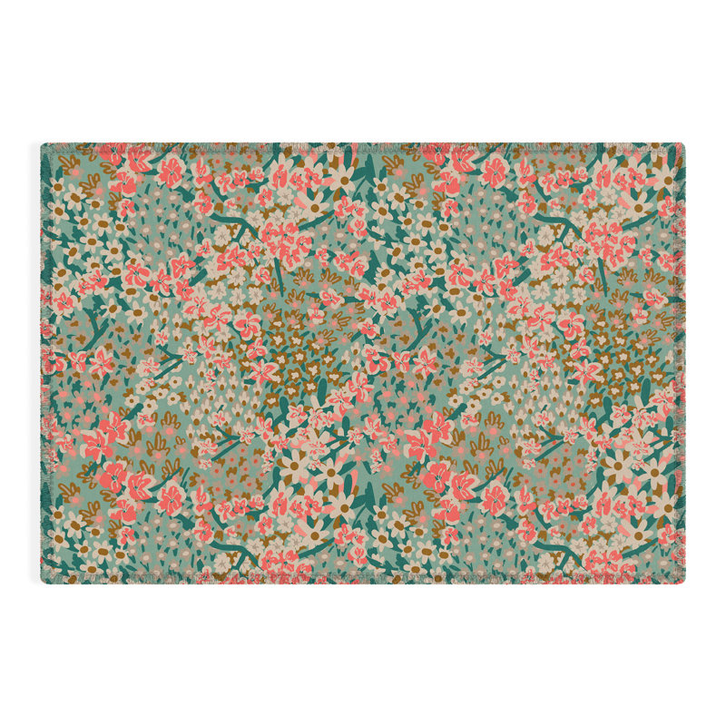 Tapis d'extérieur rectangulaire en polyester / chenille tissé à plat à motif floral Taliaferro, Rectangle 2 pi x 3 pi