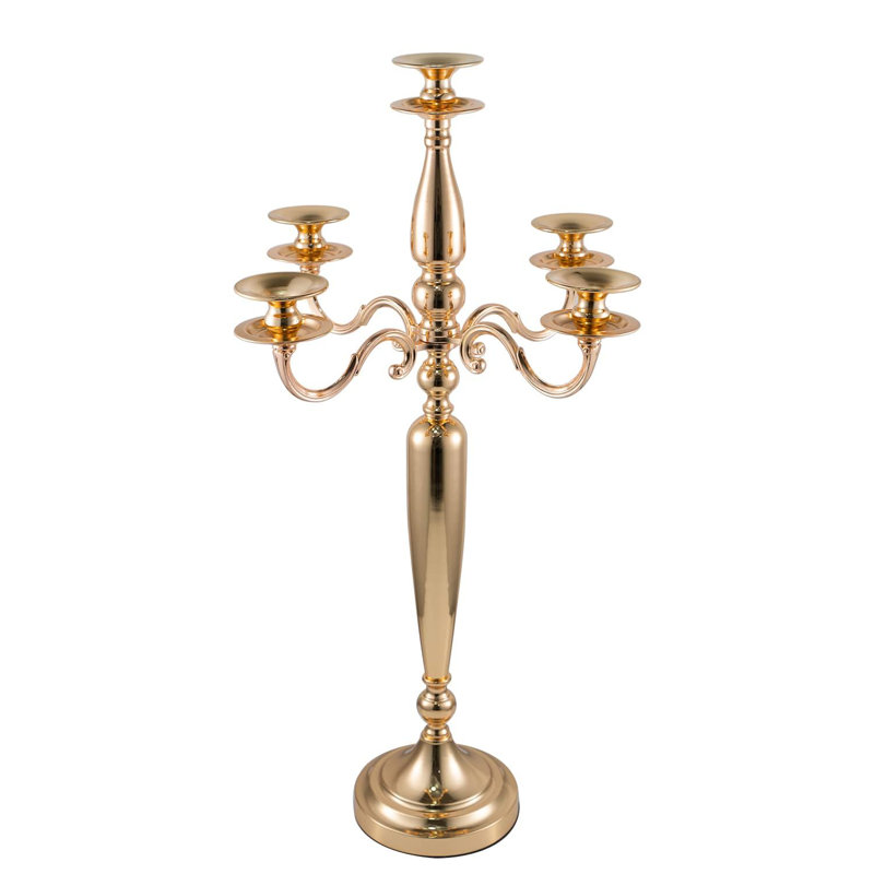 Gold 28-Inch 5-Arm Metal Candelabra Candle Holder