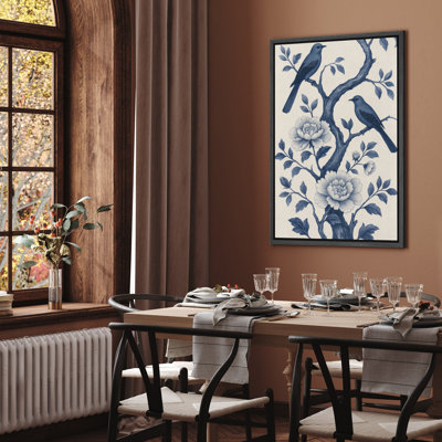 Reproduction d'arbre et d'oiseaux rétro sur toile encadrée pour la décoration du salon