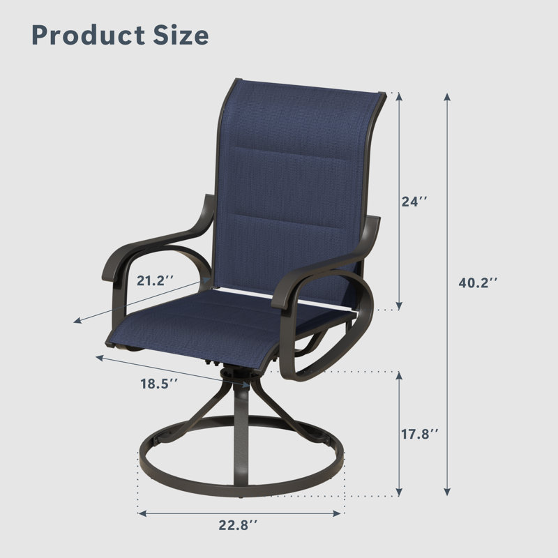 Patio Swivel Chair Set Of 2, All-weather Swivel Rocker Chair, Blue, Dark Gray
