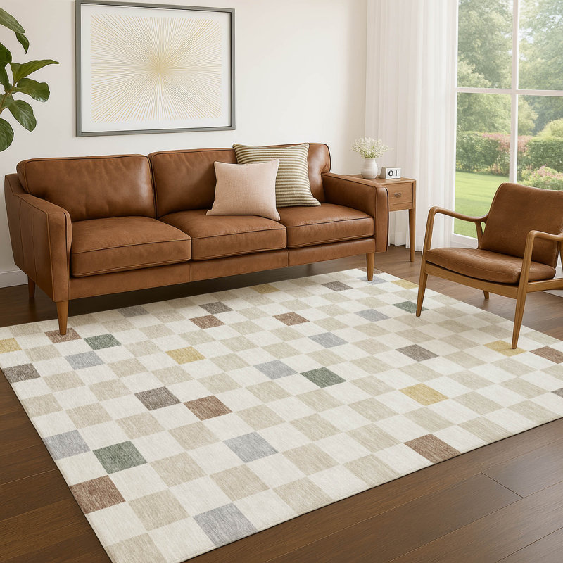 Tapis géométrique intérieur / extérieur lavable à la machine Chantille ACN2656, 8 pi x 10 pi, Linen
