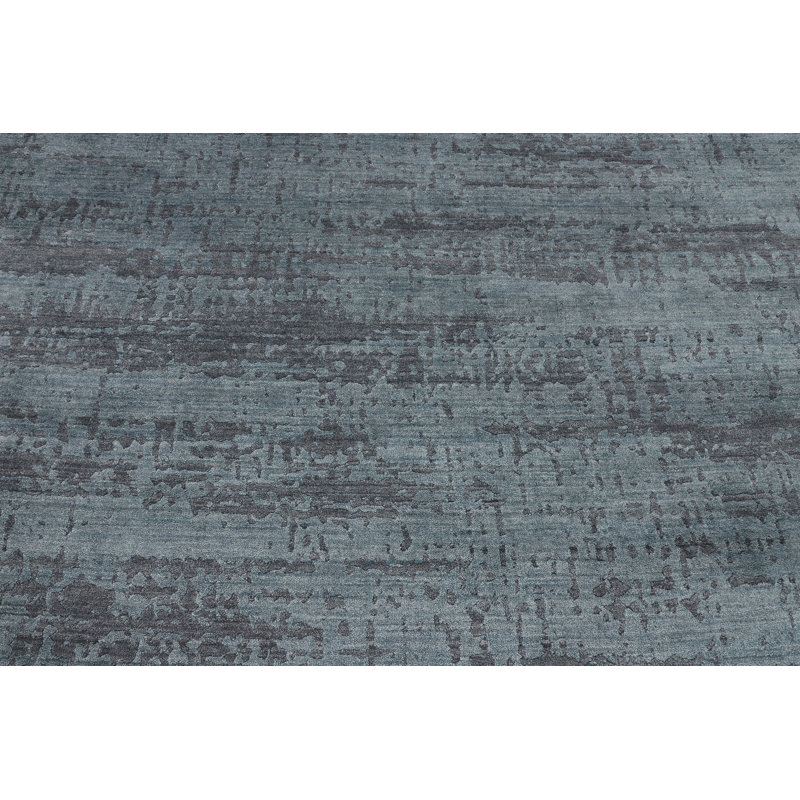 Tapis bleu foncé noué à la main de haute qualité, Rectangle 9 pi x 12 pi