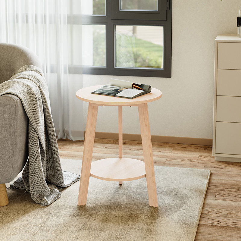 Pedestal End Table, Natural wood