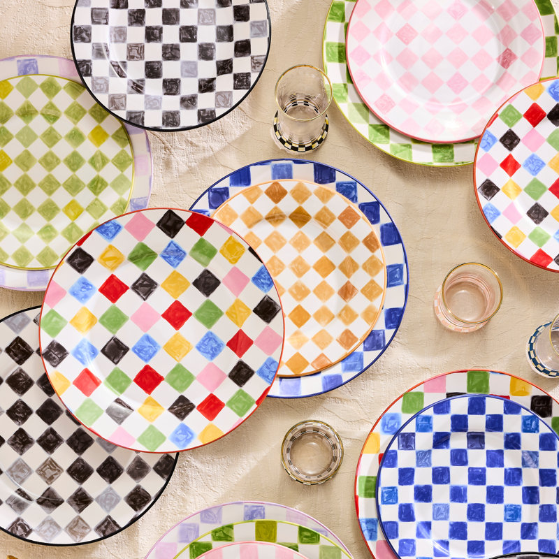 Pink Check Dinner Plate, Orange