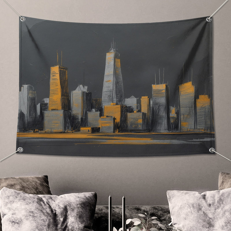 Tapisserie murale «City Skyline» - gratte-ciel, 104 po H x 88 po avec 4 œillets