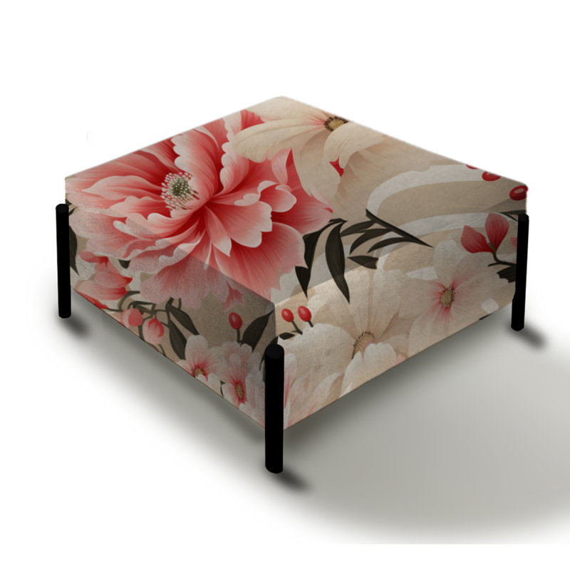 Pivoine rose florale délicate - grand repose-pieds carré floral