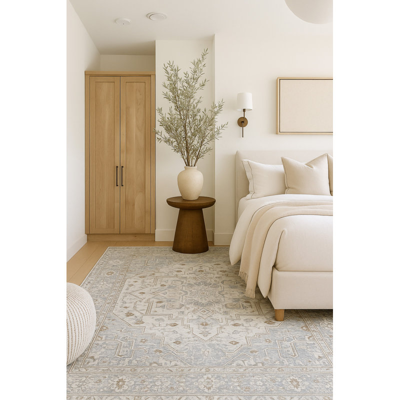 Rug Branch Rasan 4' x 6' (3'11" x 5'7") Grey/Beige Oriental Indoor Area Rug, Contemporary, Medium Pile, Stain-Resistant Carpet - Living Room, Bedroom, Dining Room, and Kitchen
