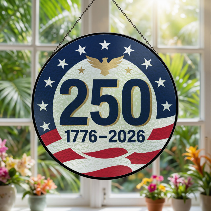 Panneau de fenêtre en verre pour décoration intérieure ， 12 "American Flag USA 250th Anniversary, H 12 po
