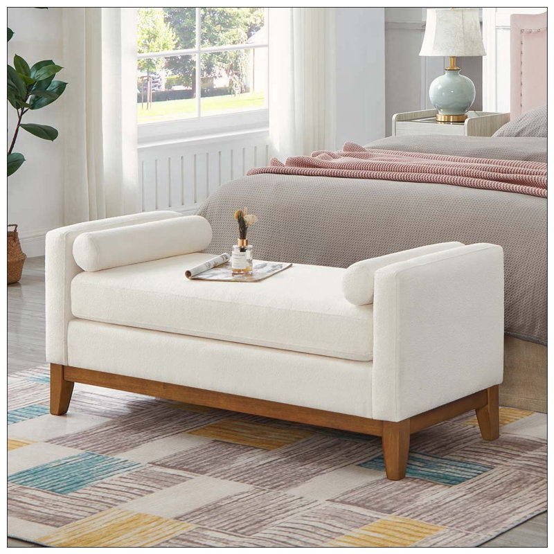 Grand repose-pieds rembourré en tissu avec coussins, Ivory