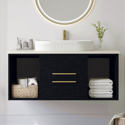 Meuble-lavabo mural moderne 40 po avec meuble-lavabo flottant en céramique massif