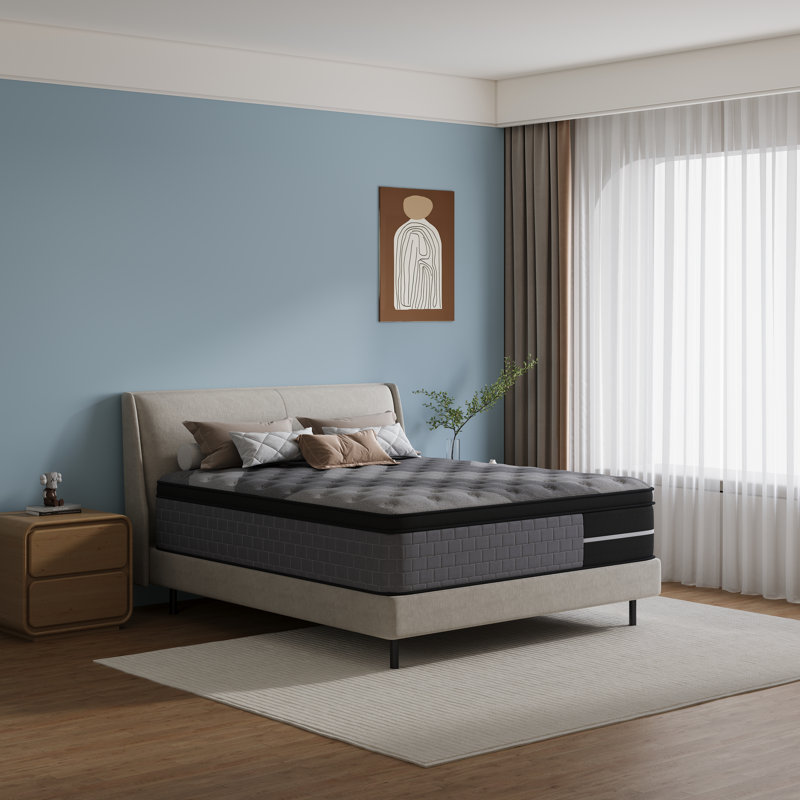 Matelas hybride moyen à ressorts Lodeja dans une boîte, ressorts ensachés individuels et mousse haute densité pour l'isolation des mouvements et un sommeil profond