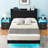 Floating Bed Frame With LED Lights, Upholstered Bed Frame With Headboard And Storage-282253888
