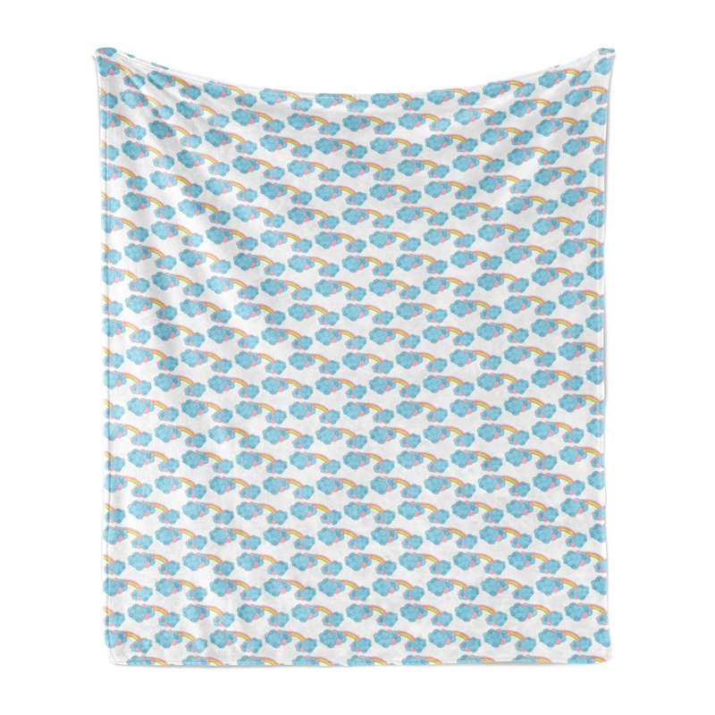 Ambesonne Rain Fleece Throw Blanket Theme Doodle Cloud Multicolor, 50" W x 60" L
