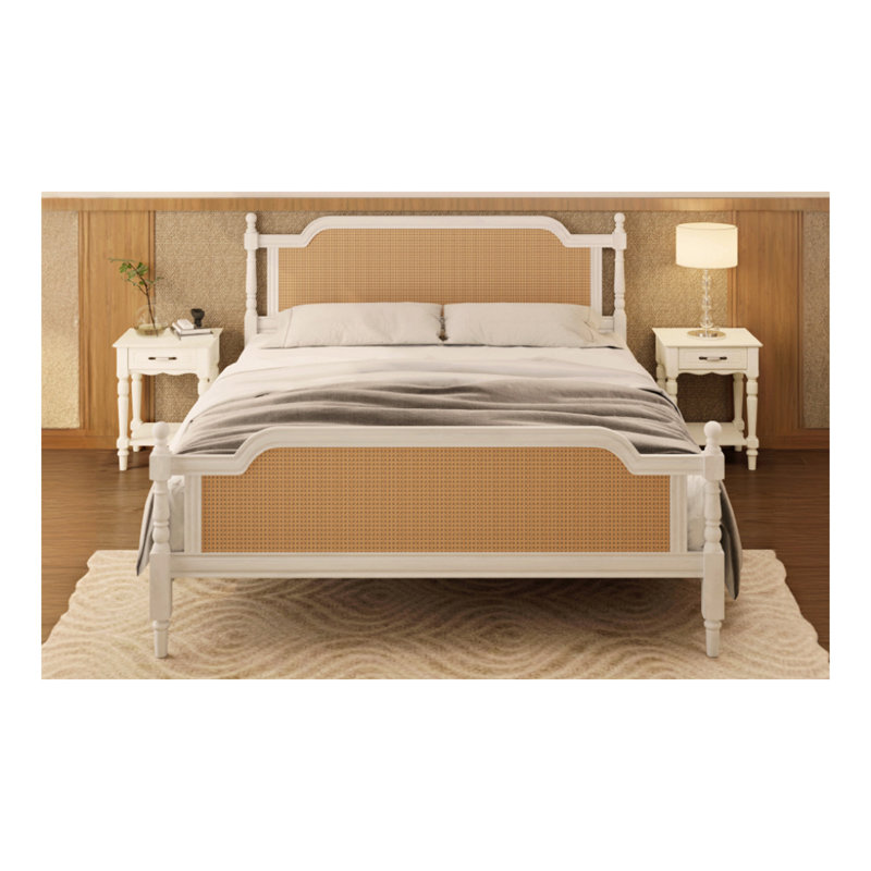 Structure de lit en rotin de style traditionnel pour grand lit, aucun sommier nécessaire