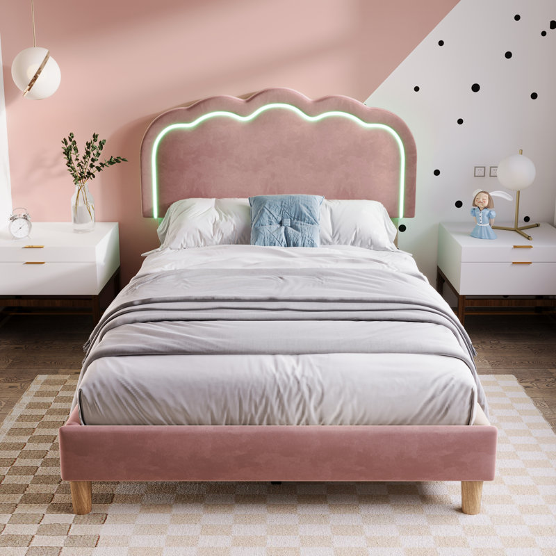 Upholstered Bed 3ft single bed With Led, Pink