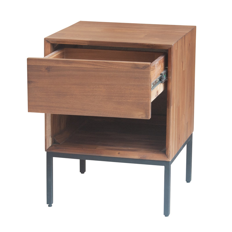 Varela 1-Drawer Nightstand with Storage, Brown