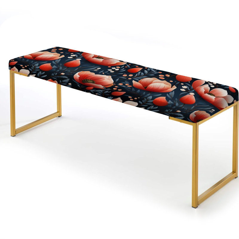 Banc floral rembourré or, Aura rouge mystique fusion florale
