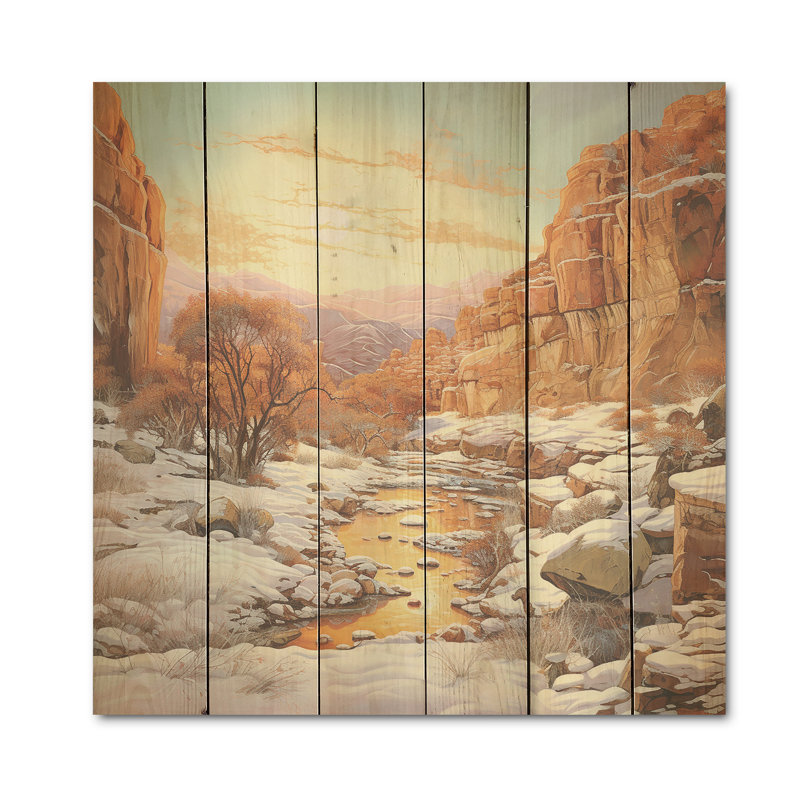 Canyon Winter Scenery I - Canyon, art mural sur bois de pin naturel, H 15 po x l 15 po