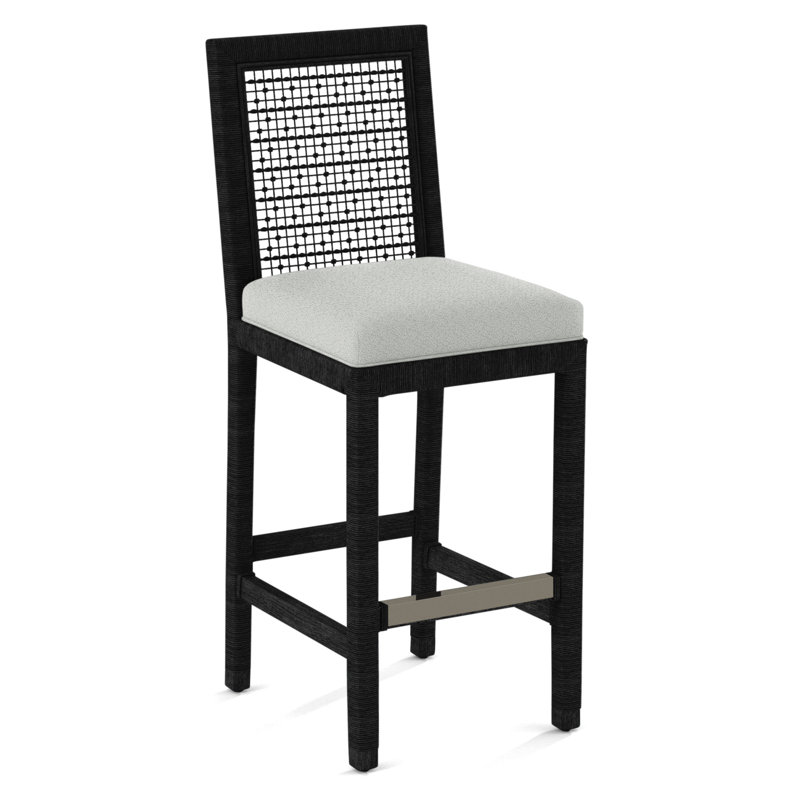 Pine Isle Upholstered Stool, Black, White Performance Fabric