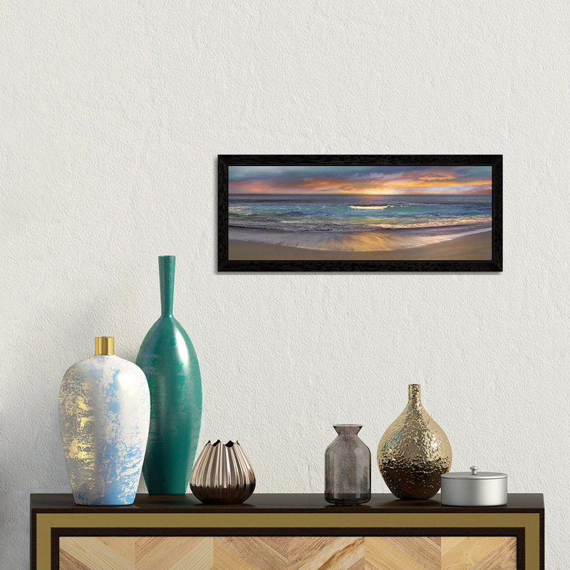 Malibu Alone by Mike Calascibetta - Panoramic Print on Canvas, 30.48 cm H x 91.44 cm W, Black Framed