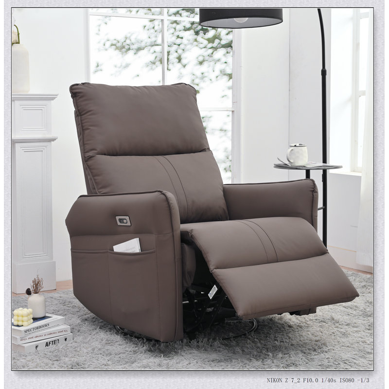 270° Power Swivel Rocker Recliner Chair, Electric Glider Reclining Sofa with USB Ports, Brown