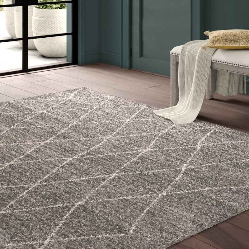 Tapis gris à motif géométrique Pantaleon, Rectangle 5 pi 3 po x 7 pi 7 po