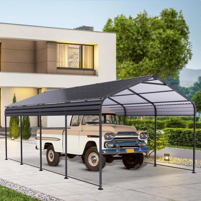 12x21ft Heavy Duty Metal Carport with Galvanized Steel Roof, Steel Carport Kits 