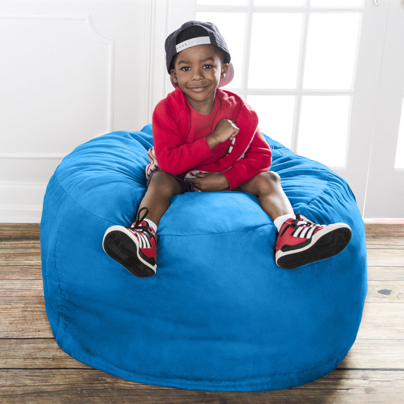 Fauteuil à billes rond 3 pi avec housse amovible Saxx, Microsuède bleuet
