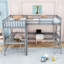 Lit mezzanine simple en bois en L avec échelle et bureaux-516419800