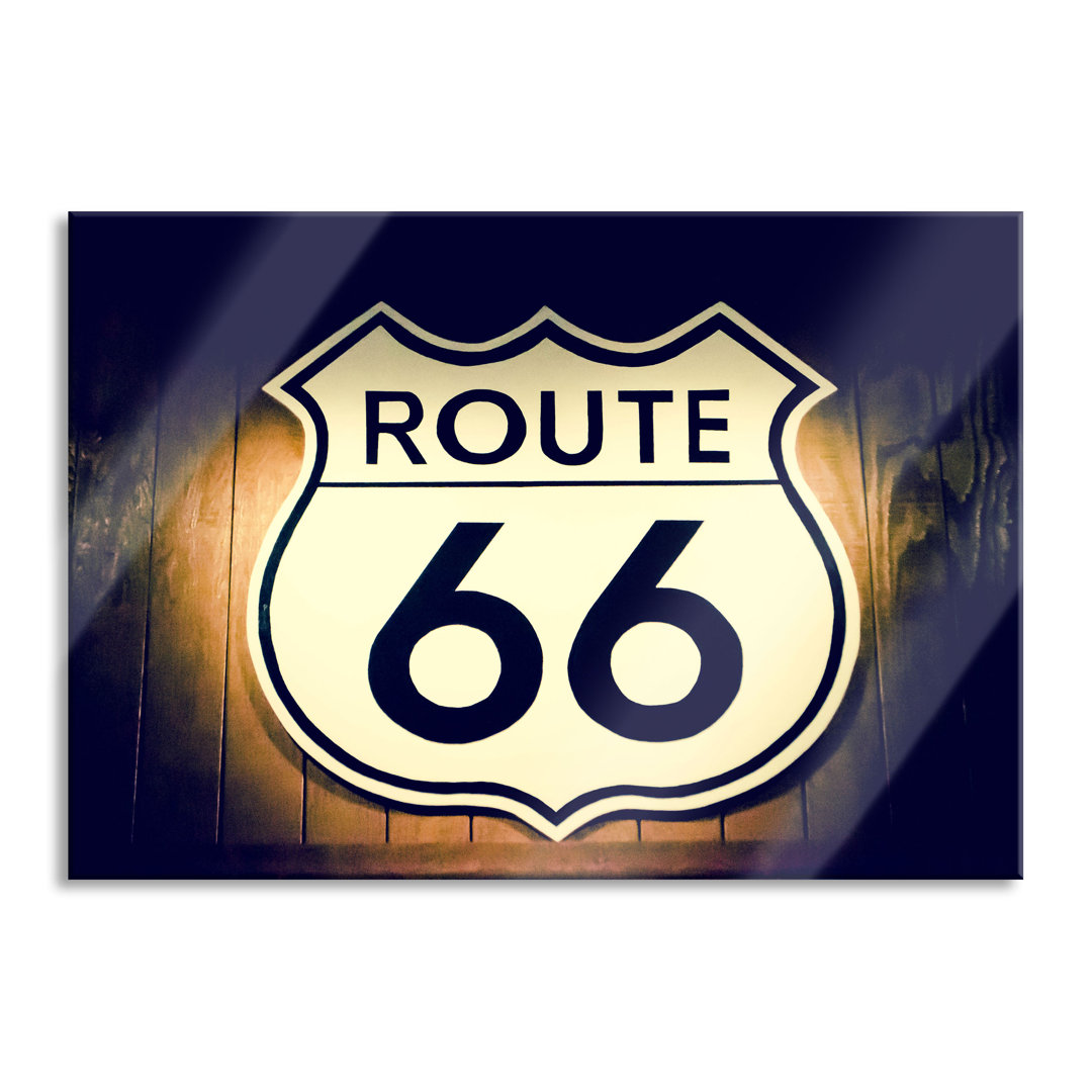 Glasbild Modernes Route 66 Schild