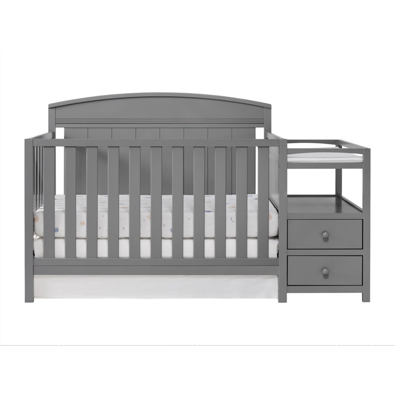 Dove Gray Solid Wood 4-in-1 Convertible Crib with Changer