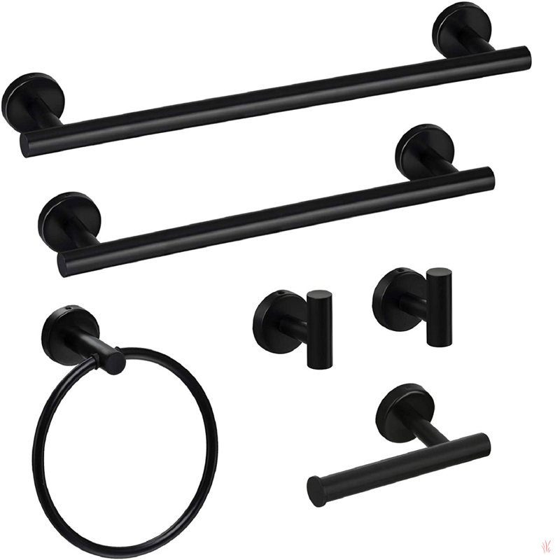 Ensemble de porte-serviettes de salle de bain en acier inoxydable 6 pièces, H 2,04 po x l 24 po x P 3,14 po, Noir