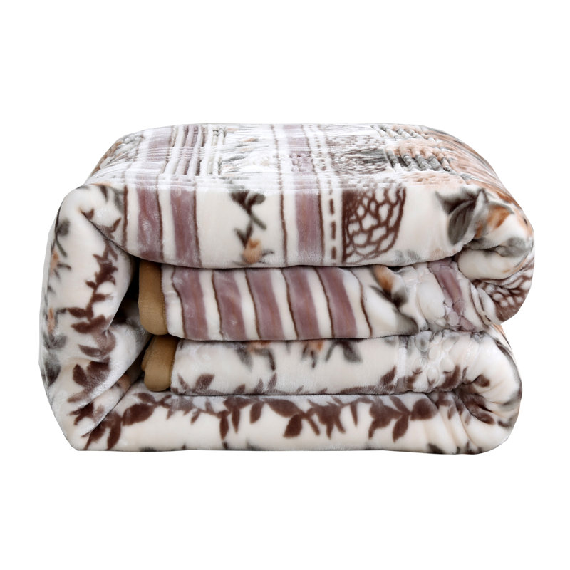 Jeté lourd en peluche, Grand, Floral, Beige