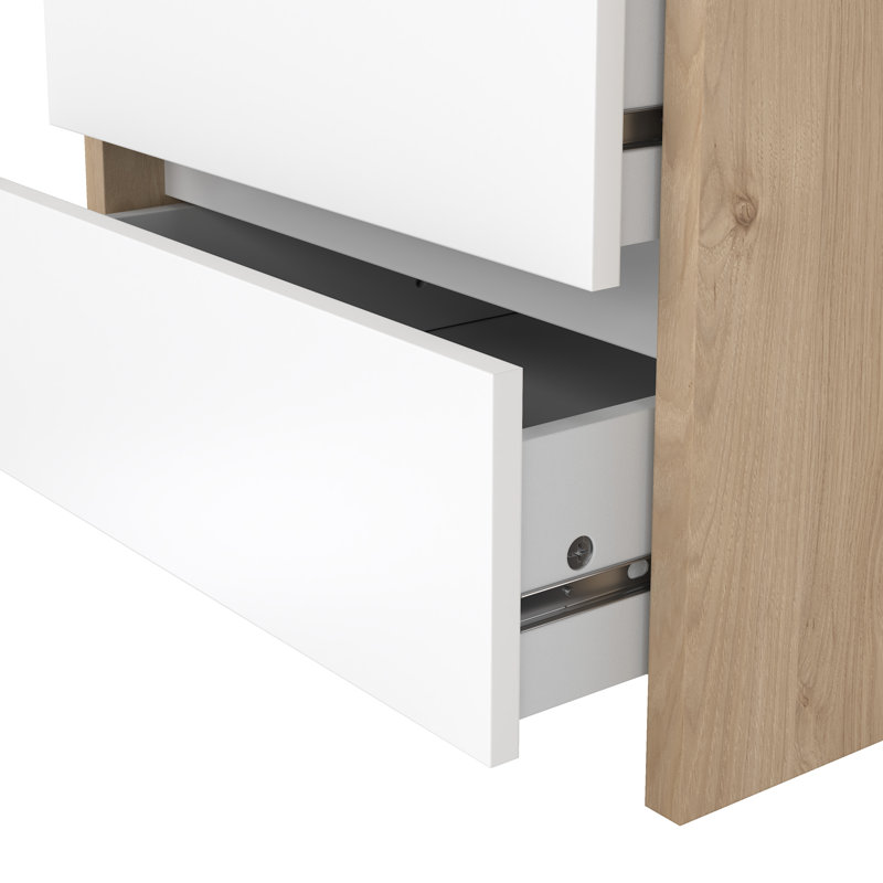 Table de chevet 2 tiroirs Bourquin, Hickory Jackson / blanc ultrabrillant